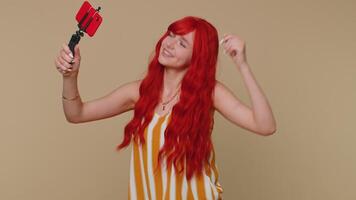 Adult girl blogger taking selfie on mobile phone, communicating call online with subscribers video
