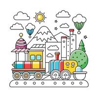 A colorful picture of a train illustration in the background vector