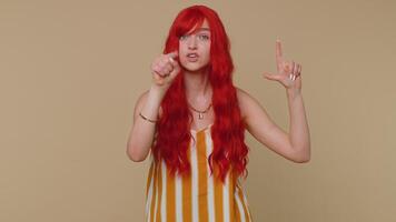 Girl showing loser gesture blaming accusing for unsuccess, disrespect bullying abuse, failure, shame video