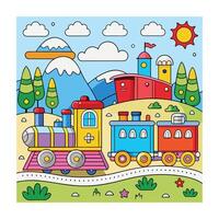 A colorful picture of a train illustration in the background vector
