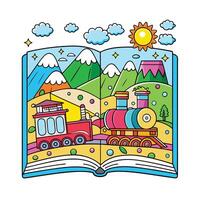 A colorful picture of a train illustration in the background vector