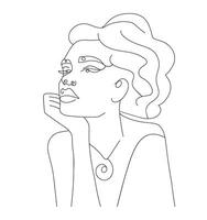 Modern one line woman portrait, illustration design. Continuous single line drawing. Minimalist simple style for decor, print, painting vector