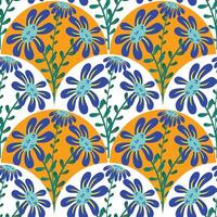 Blue flowers with wave seamless pattern for fabric background vector