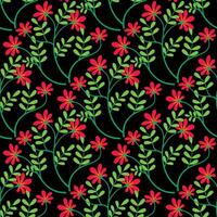 Red flowers with black background seamless pattern vector