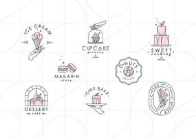 Bakery dessert labels with lettering in art deco style drawing on white background vector