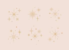 Clink splashes, stars, glowing in flat line art deco style drawing on beige background vector