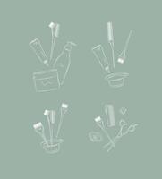 Hair dye tools and accessories compositions drawing on green background vector
