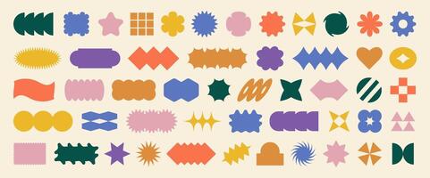 Big set of geometric modern brutalist shapes. Abstract retro icons and symbols in y2k style. Y2k elements big set. vector