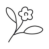 Hand drawn sketch branch with flowers and leaves isolated on white background. Simple doodle style. vector