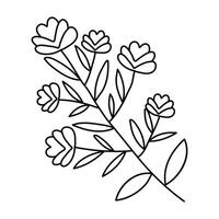 Hand drawn sketch branch with flowers and leaves isolated on white background. Simple doodle style. vector