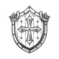 Shield with a wooden texture sketch illustration isolated on white , vector