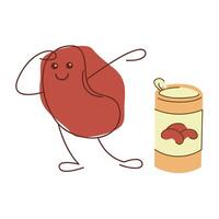 Beans character and can of beans. Hand drawn illustration. vector