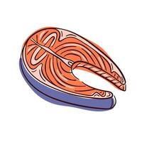 Salmon steak in flat style for restaurant menu. Slice of fish. illustration isolated on a white background vector