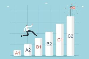 Man runs on graph towards american flag vector