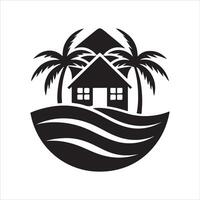 Generate a beachfront paradise logo for a real estate company specializing in coastal properties. vector