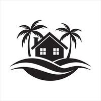 Generate a beachfront paradise logo for a real estate company specializing in coastal properties. vector