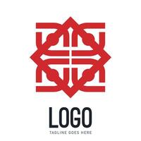 Bold red geometric abstract logo template, with curvy lines and tradtional ethnic pattern vector