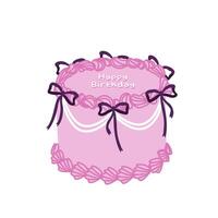 Pink Birthday cake with bows in coquette style. Flat trendy sticker isolated on white background vector