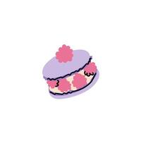 Macaron with raspberry. Flat trendy sticker isolated on white background vector