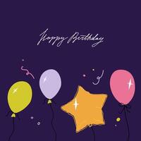 Happy birthday square card with balloons and confetti. Greeting card with handwritten typograpthy. Cute and trendy illustration templates in simple style vector