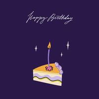 Happy birthday square card with cake slice and candle. Greeting card with handwritten typograpthy. Elegant and trendy illustration templates in simple style vector