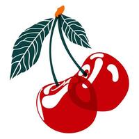 Red cherry. The effect of risograph printing. Design element for posters, postcards, greeting cards, wallpapers, fabrics, t-shirts, logos vector