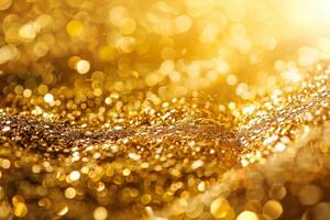 Shiny gold sparkling in warm light. Wealth and luxury concept photo