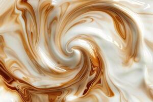 Swirls of coffee and cream blending together. Abstract pattern of warm tones photo
