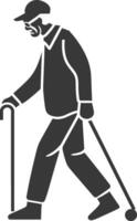 minimalist line art icon blind elderly walks with a cane logo symbol vector