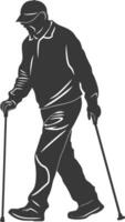 minimalist line art icon blind man walks with a cane logo symbol vector