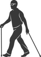 minimalist line art icon blind man walks with a cane logo symbol vector