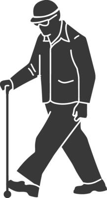 minimalist line art icon blind elderly walks with a cane logo symbol