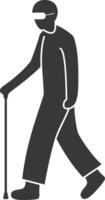 minimalist line art icon blind man walks with a cane logo symbol vector
