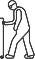 minimalist line art icon blind man walks with a cane logo symbol vector