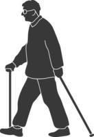 minimalist line art icon blind elderly walks with a cane logo symbol vector