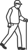 minimalist line art icon blind elderly walks with a cane logo symbol vector