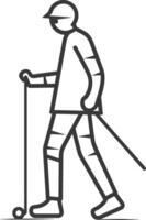 minimalist line art icon blind man walks with a cane logo symbol vector