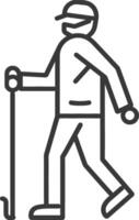 minimalist line art icon blind elderly walks with a cane logo symbol vector