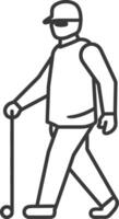 minimalist line art icon blind man walks with a cane logo symbol vector