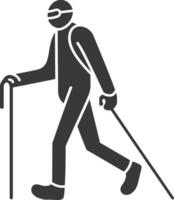 minimalist line art icon blind man walks with a cane logo symbol vector