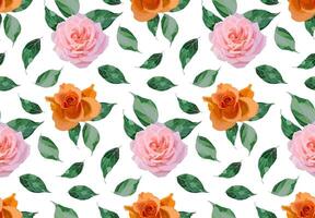 Watercolor Pink and Chocolate Roses with Green Leaves Elegant Pattern for Textiles and Interior Design vector
