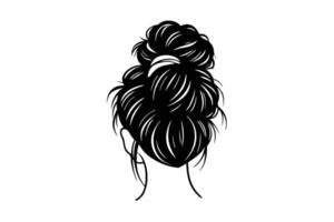 messy bun set silhouette vector