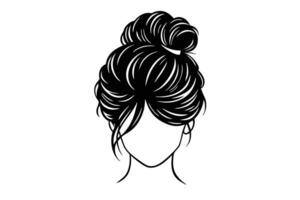 messy bun set silhouette vector