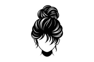 messy bun set silhouette vector