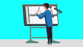 Architect Designer Engineer Using Professional Equipment Man Character Animation video