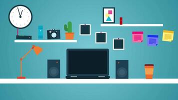 Laptop Home Office Workspace Background Personal Computer Desk Animation video