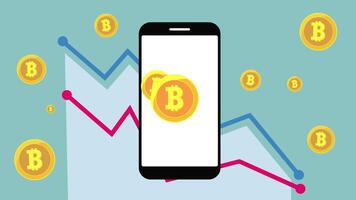 Bitcoin Mobile App Growth Level Profit Loss Animation video