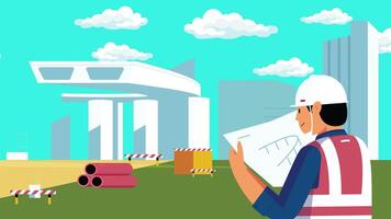 Man Engineer Working On Construction Animation video