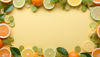 Citrus Fruit Frame on Yellow Background photo