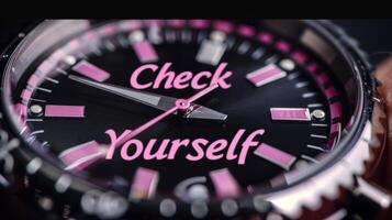 Close-up of Wristwatch. Check Yourself, Time Management and Self-Reflection Concept photo
